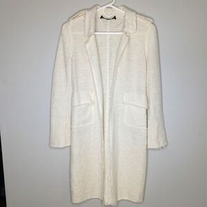 Zara Coatigan Open Front Tweed Coat Cream XS